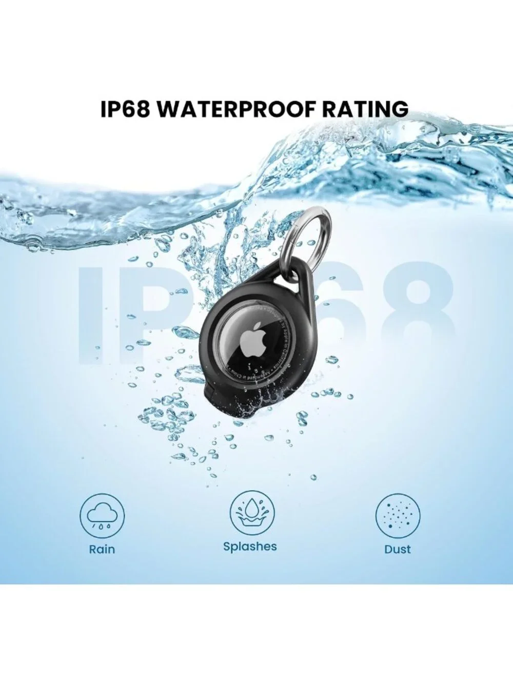 Waterproof Keychain Holder for AirTag - 4 Pack, Durable Black Keyring